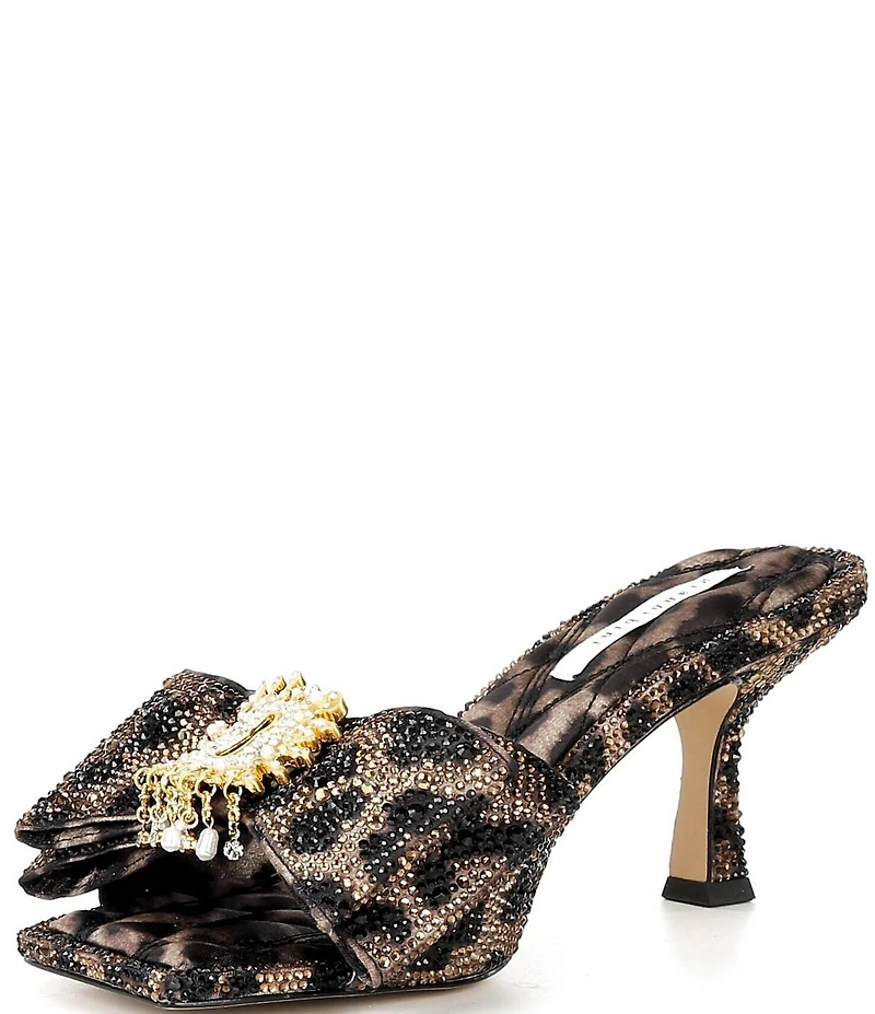 Gianni Bini PeekaTwo Bling Leopard Print Rhinestone Keyhole Ornament Bow Dress Slide Sandals