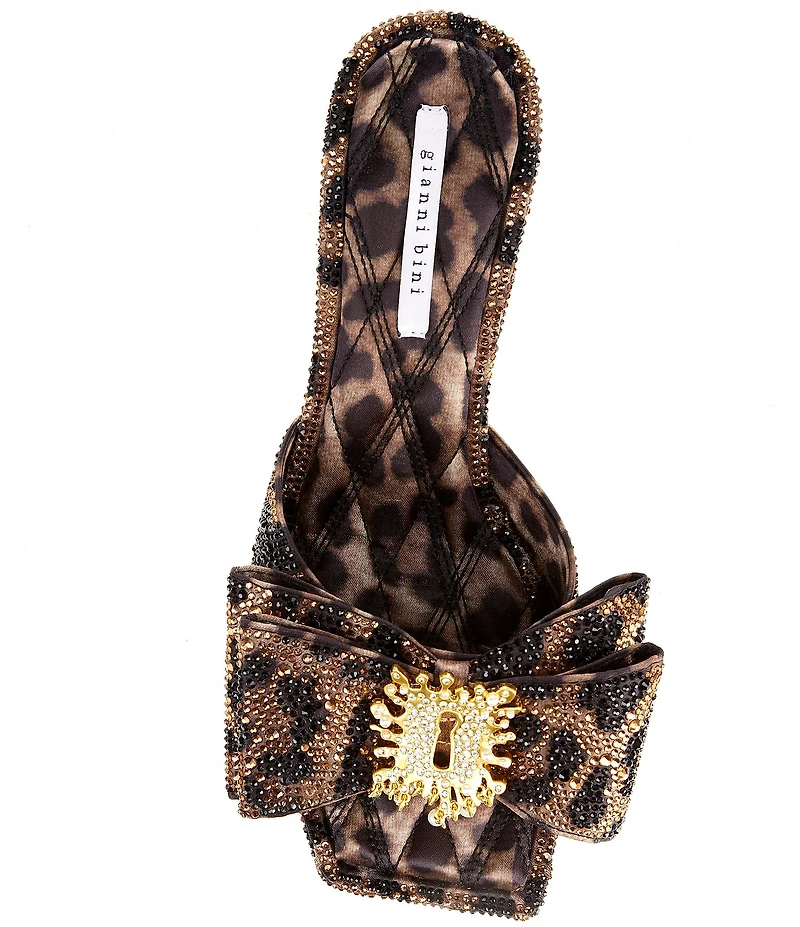 Gianni Bini PeekaTwo Bling Leopard Print Rhinestone Keyhole Ornament Bow Dress Slide Sandals