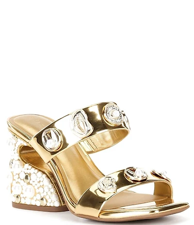 Gianni Bini Penei Metallic Pearl Ornament Detail Slide Sandals