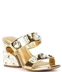 Gianni Bini Penei Metallic Pearl Ornament Detail Slide Sandals