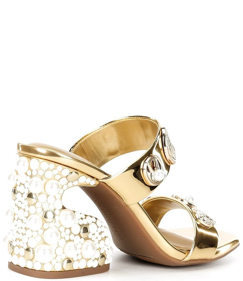Gianni Bini Penei Metallic Pearl Ornament Detail Slide Sandals