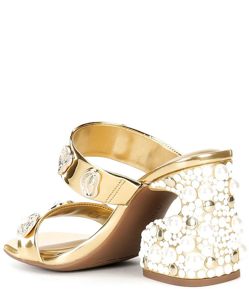 Gianni Bini Penei Metallic Pearl Ornament Detail Slide Sandals