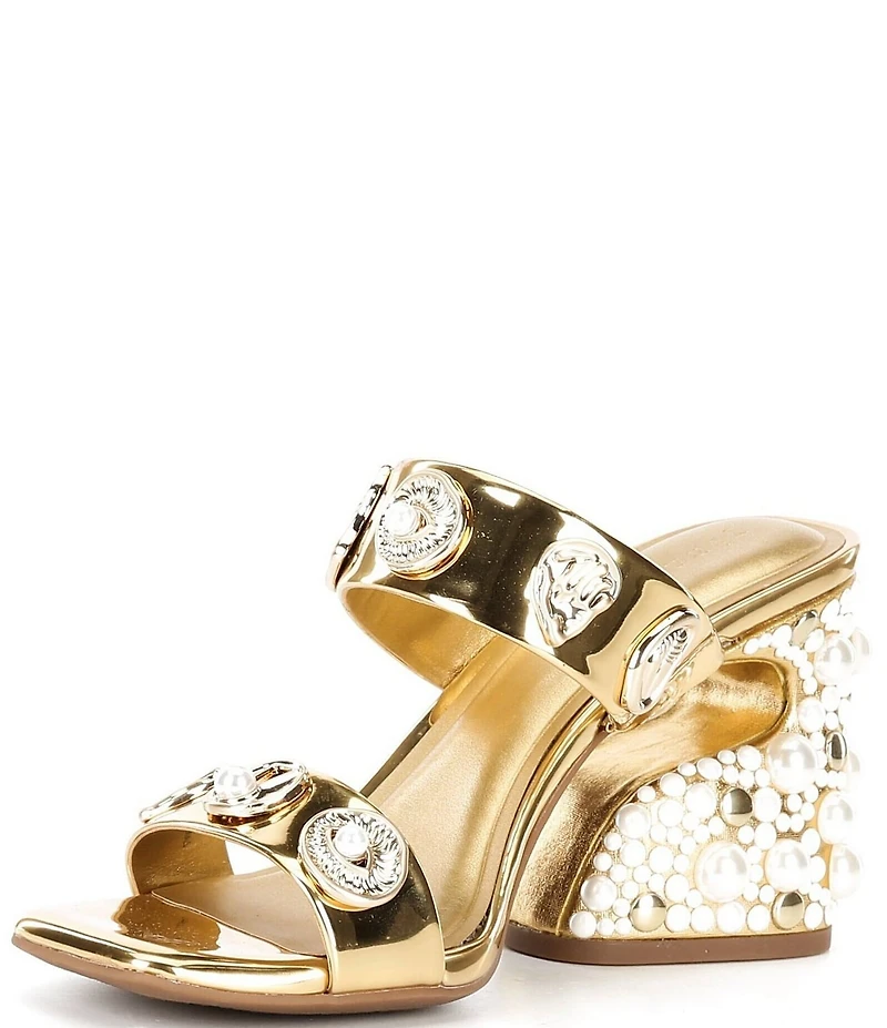 Gianni Bini Penei Metallic Pearl Ornament Detail Slide Sandals
