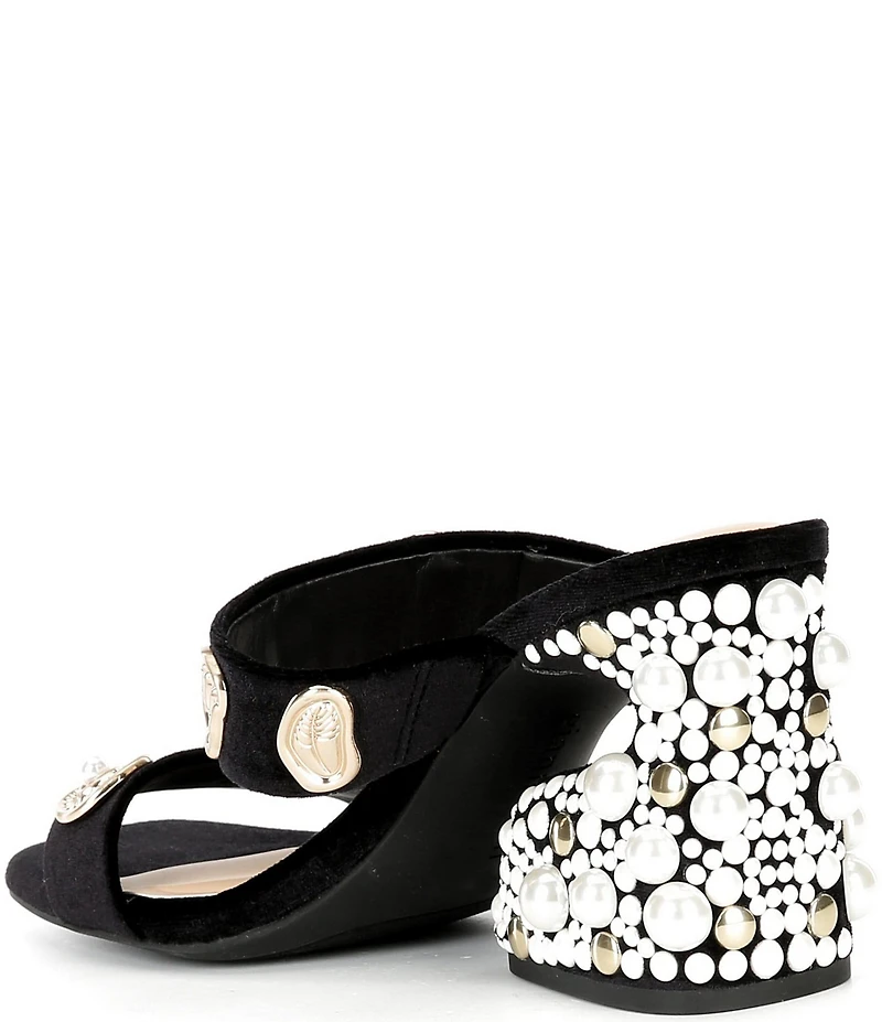 Gianni Bini Penei Velvet Pearl Ornament Slide Sandals