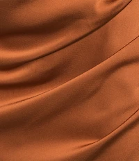 Gianni Bini Peyton Ruched Satin Cowl Halter Neck Sleeveless Open Back Detail Asymmetrical Hem Mini Sheath Dress
