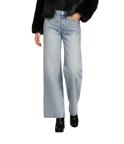 Gianni Bini Phoebe High Rise Embellished Wide Leg Denim Jeans