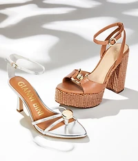 Gianni Bini Phoenix Leather Strappy Gold Ornament Dress Sandals