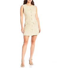 Gianni Bini Piper Sequin Tweed Button Front Sleeveless Dress