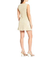 Gianni Bini Piper Sequin Tweed Button Front Sleeveless Dress