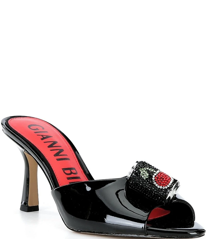 Gianni Bini Popz Rhinestone Cherry Soda Patent Dress Slide Sandals