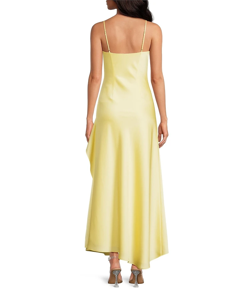 Gianni Bini Quinn Ruffle Draped V-Neck Sleeveless Satin Dress