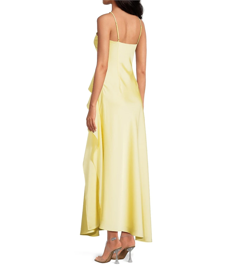 Gianni Bini Quinn Ruffle Draped V-Neck Sleeveless Satin Dress