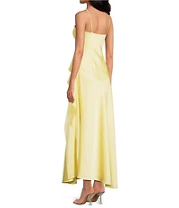 Gianni Bini Quinn Ruffle Draped V-Neck Sleeveless Satin Dress