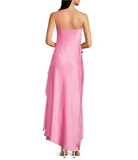 Gianni Bini Quinn Ruffle Draped V-Neck Sleeveless Satin Dress