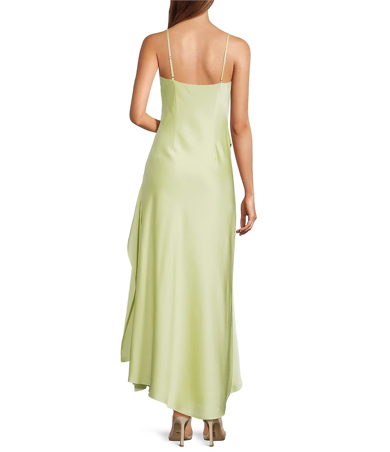 Gianni Bini Quinn Ruffle Draped V-Neck Sleeveless Satin Dress
