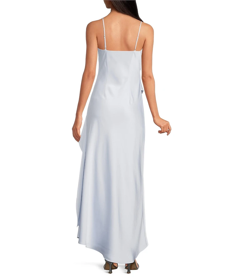 Gianni Bini Quinn Ruffle Draped V-Neck Sleeveless Satin Dress