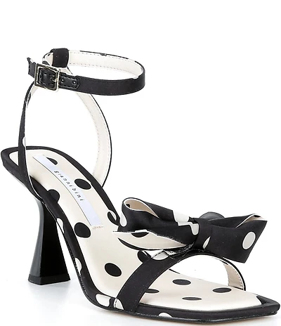 Gianni Bini Ransley Polka Dot Satin Bow Square Toe Dress Sandals