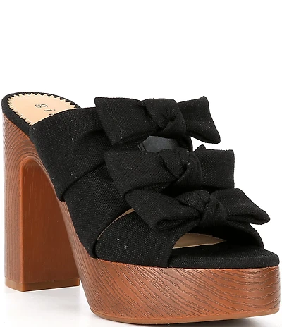 Gianni Bini Rhodes Linen Bow Detail Block Heel Platform Slide Sandals