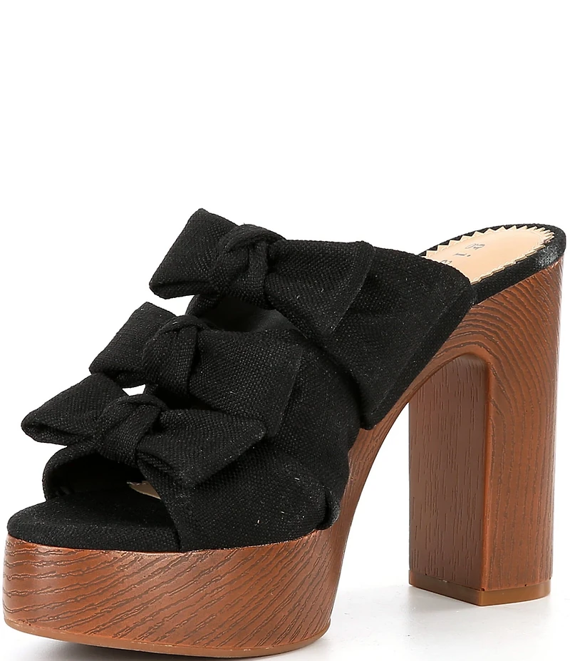 Gianni Bini Rhodes Linen Bow Detail Block Heel Platform Slide Sandals