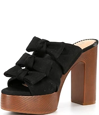 Gianni Bini Rhodes Linen Bow Detail Block Heel Platform Slide Sandals