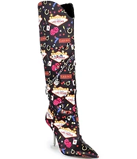 Gianni Bini Risky Casino Print Embellished Martini Heel Dress Boots