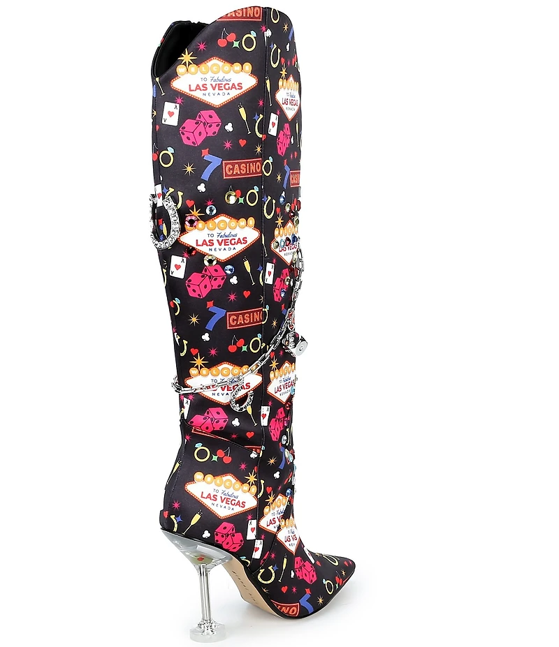 Gianni Bini Risky Casino Print Embellished Martini Heel Dress Boots