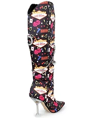 Gianni Bini Risky Casino Print Embellished Martini Heel Dress Boots