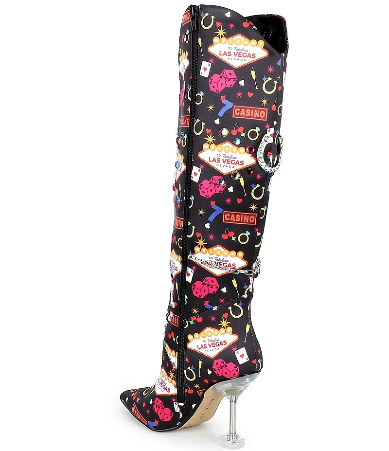 Gianni Bini Risky Casino Print Embellished Martini Heel Dress Boots