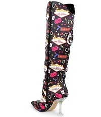Gianni Bini Risky Casino Print Embellished Martini Heel Dress Boots