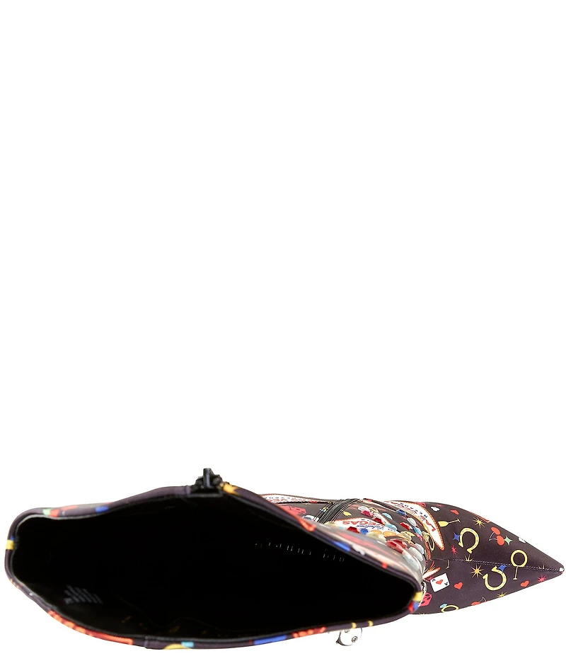 Gianni Bini Risky Casino Print Embellished Martini Heel Dress Boots