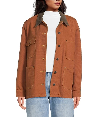 Gianni Bini Rose Suede Collared Canvas Barn Jacket