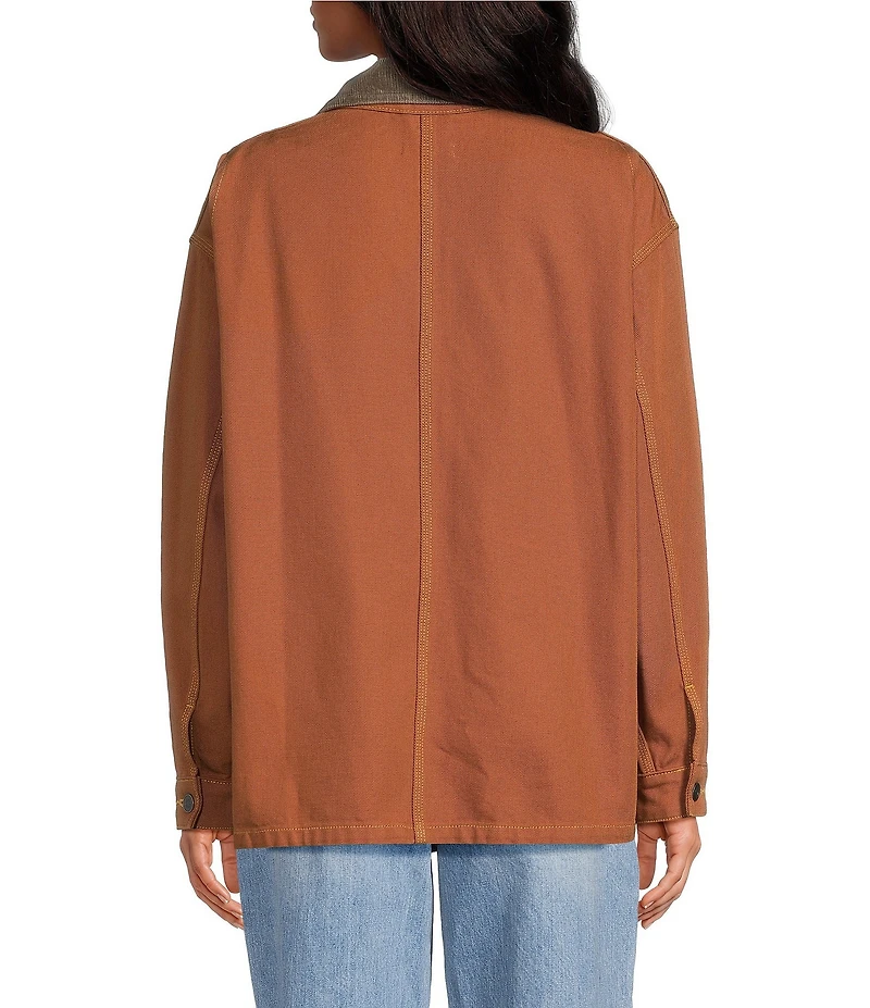 Gianni Bini Rose Suede Collared Canvas Barn Jacket