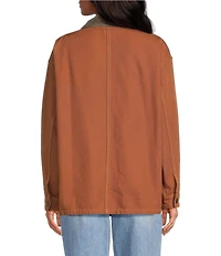 Gianni Bini Rose Suede Collared Canvas Barn Jacket