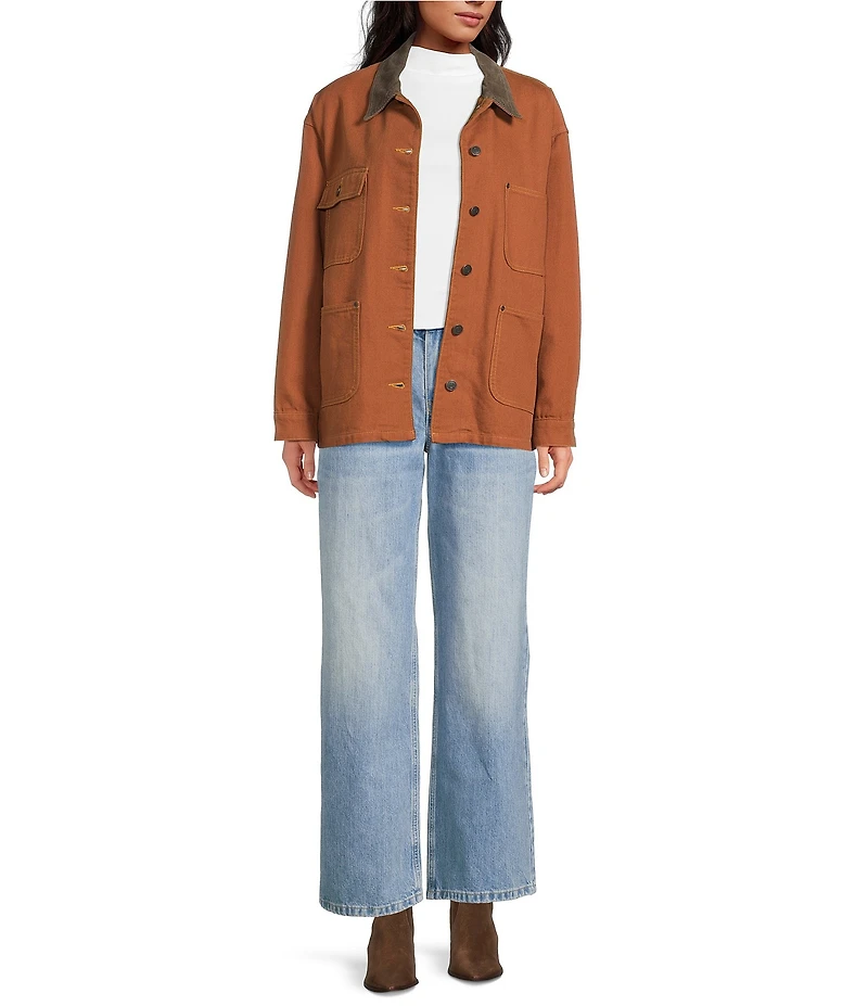 Gianni Bini Rose Suede Collared Canvas Barn Jacket