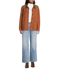 Gianni Bini Rose Suede Collared Canvas Barn Jacket