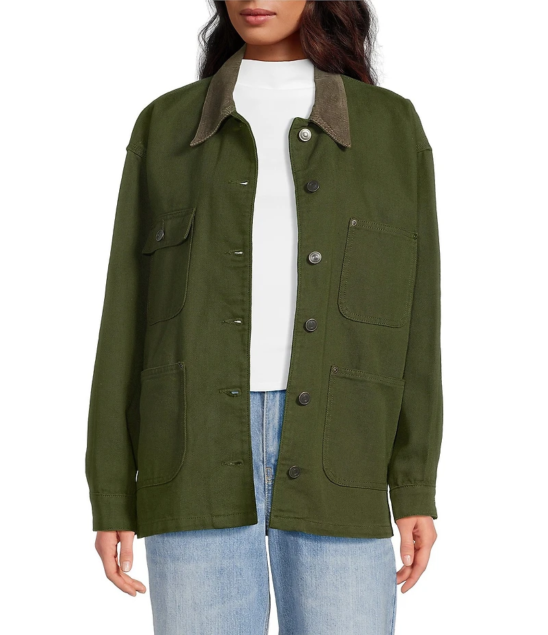Gianni Bini Rose Suede Collared Canvas Barn Jacket