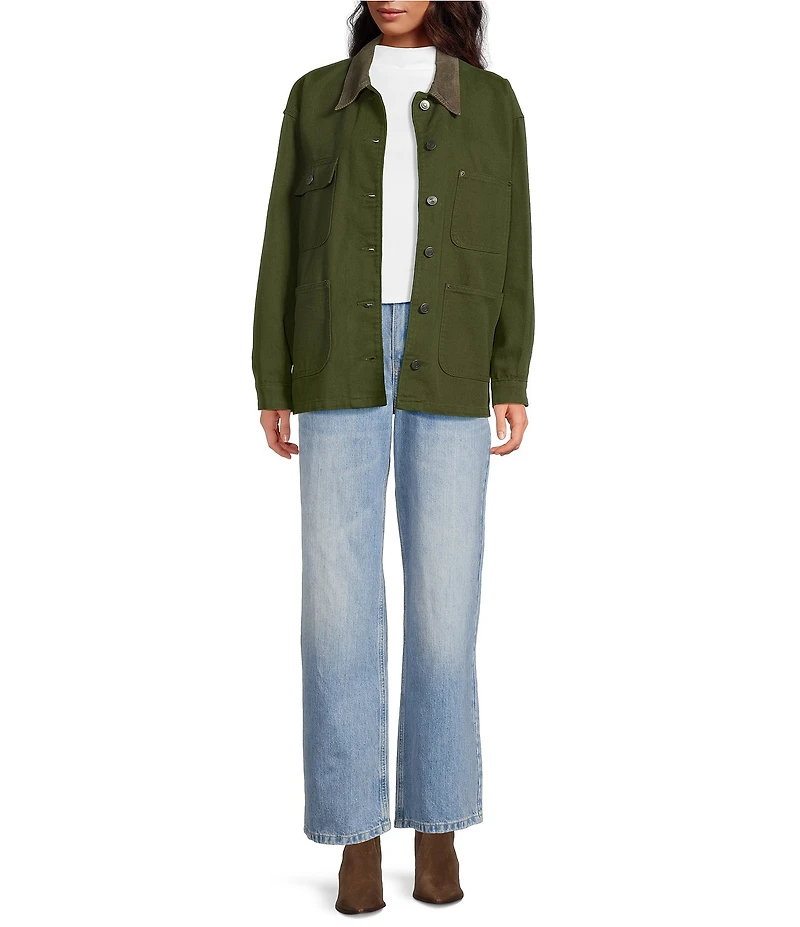 Gianni Bini Rose Suede Collared Canvas Barn Jacket