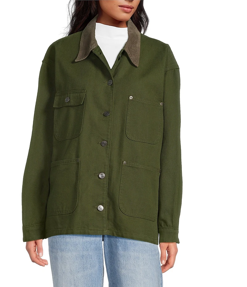 Gianni Bini Rose Suede Collared Canvas Barn Jacket