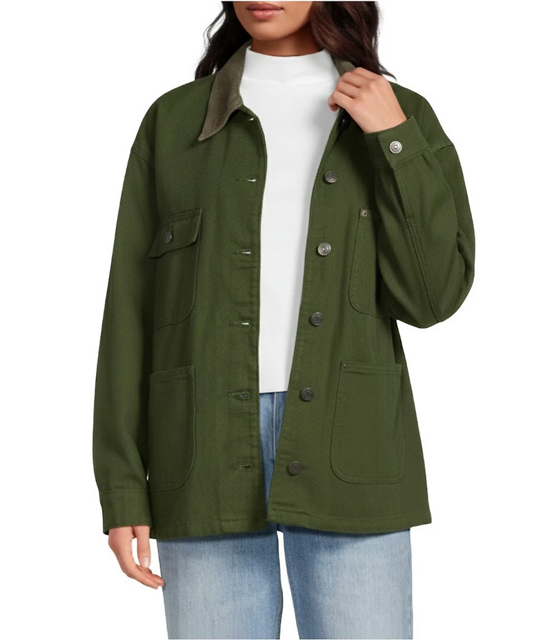 Gianni Bini Rose Suede Collared Canvas Barn Jacket