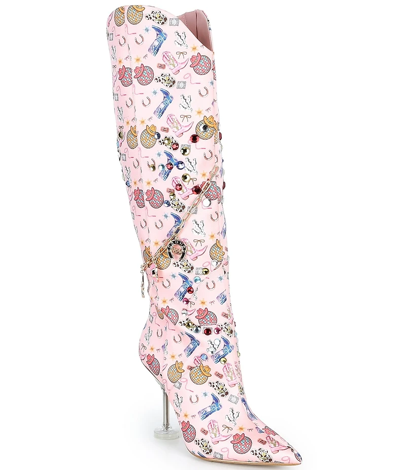 Gianni Bini Rowdy Rodeo Print Embellished Martini Heel Dress Boots
