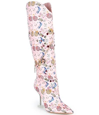 Gianni Bini Rowdy Rodeo Print Embellished Martini Heel Dress Boots