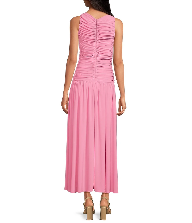 Gianni Bini Ruched Knit Boat Neck Sleeveless A-Line Maxi Dress