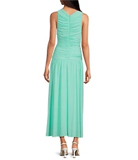 Gianni Bini Ruched Knit Boat Neck Sleeveless A-Line Maxi Dress