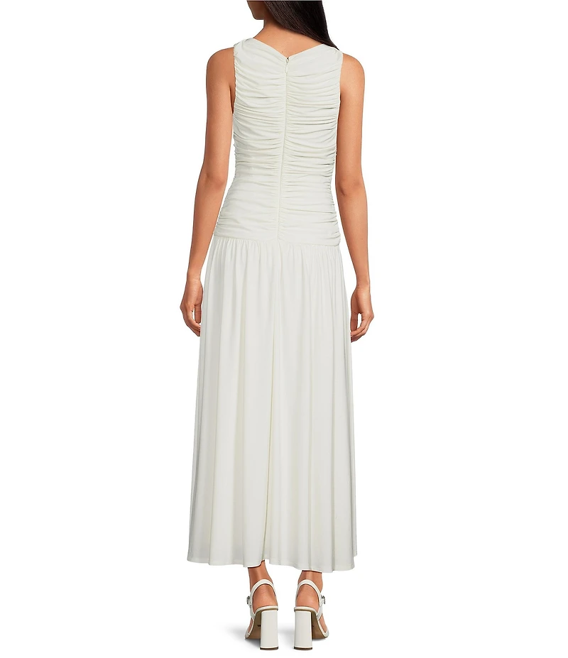 Gianni Bini Ruched Knit Boat Neck Sleeveless A-Line Maxi Dress