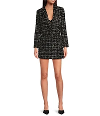 Gianni Bini Sadie Tweed Notch Lapel Button Front Long Sleeve Cropped Blazer