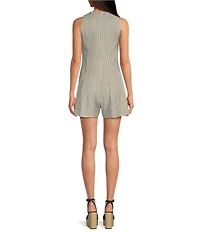 Gianni Bini Samie Linen Blend Pin Stripe Crew Neck Sleeveless Romper