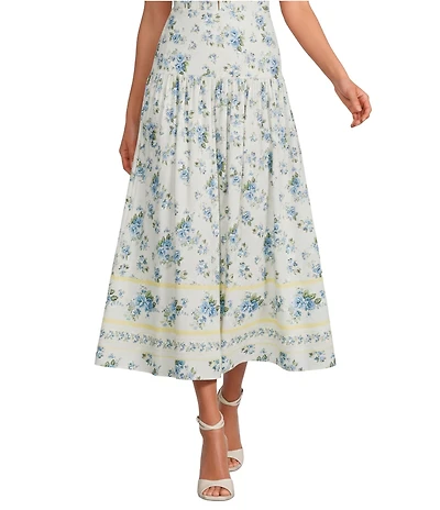 Gianni Bini Sana Floral Linen Drop Waist Coordinating Midi Skirt