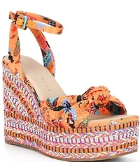 Gianni Bini Sanders Knotted Print Beaded Wedge Platform Sandals