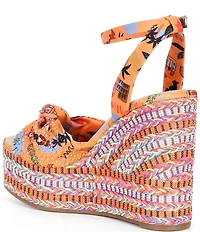 Gianni Bini Sanders Knotted Print Beaded Wedge Platform Sandals