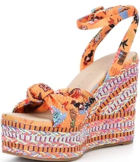 Gianni Bini Sanders Knotted Print Beaded Wedge Platform Sandals